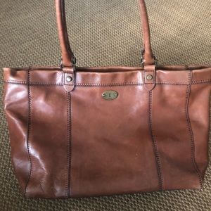 Stunning Fossil Leather Tote Purse Brown Leather